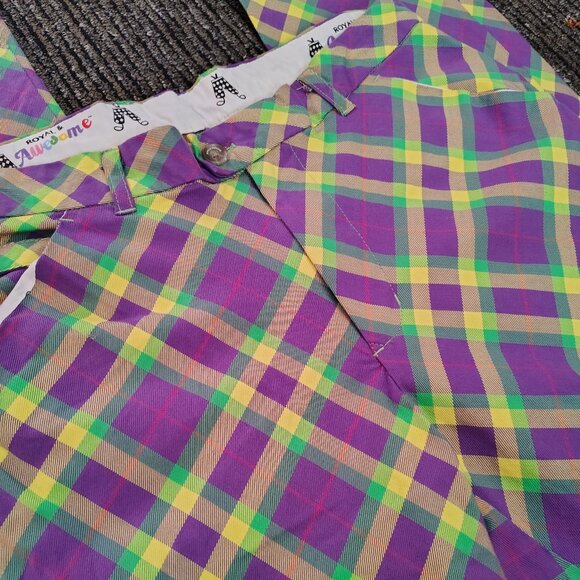 Royal & Awesome Men's Golf Pants Slim Fit Mardi Grass Golf Trousers Tartan Plaid - Picture 7 of 12